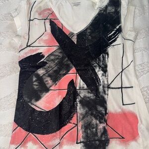 Calvin Klein Black and Pink Graphic Cap Sleeve Tee